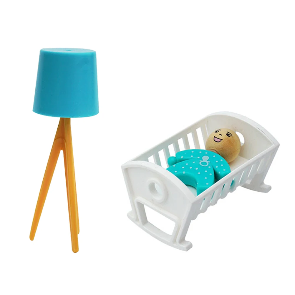 시뮬레이션 된 유아용 침대 플로어 램프 유아 모델 미니 하우스 장식 귀여운 소형 아기 침대 용 플라스틱 인형 집 가구