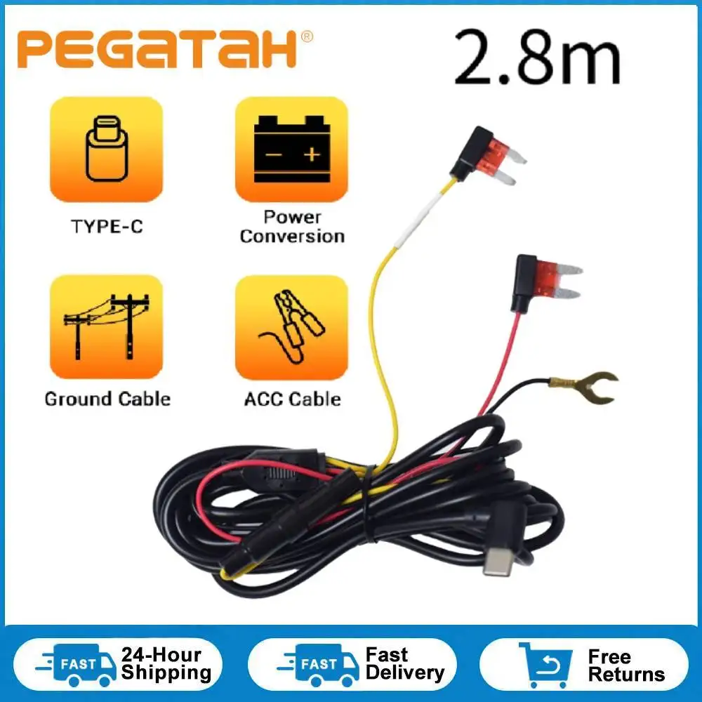 

Кабели автомобильного видеорегистратора ACC. Интерфейсный источник питания подходит. Прочные и высокопрочные кабели питания ACC длиной 280 см. TYPE-C.