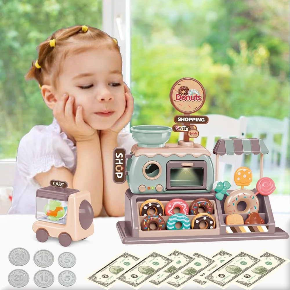 WizKidz Pretend Play Donut Toy Candy Store z realistycznym oświetleniem piekarnika i wózkiem dźwiękowym Zestaw edukacyjny Sklep na zakupy