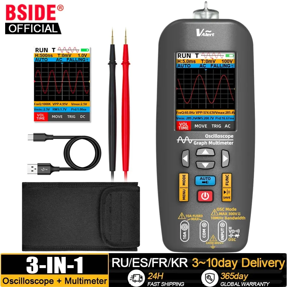 Nowy multimetr graficzny ręczny oscyloskop BSIDE profesjonalny multitester cyfrowy DC AC prąd pojemność Ohm dioda Hz Tester