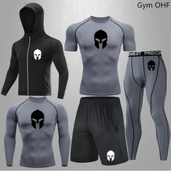 Spartan 5PCS Compression Set Tracksuit Men's Jogging Running Sets Rashgard Gym Clothing Men Fitness Workout Boxing Jerses Suits