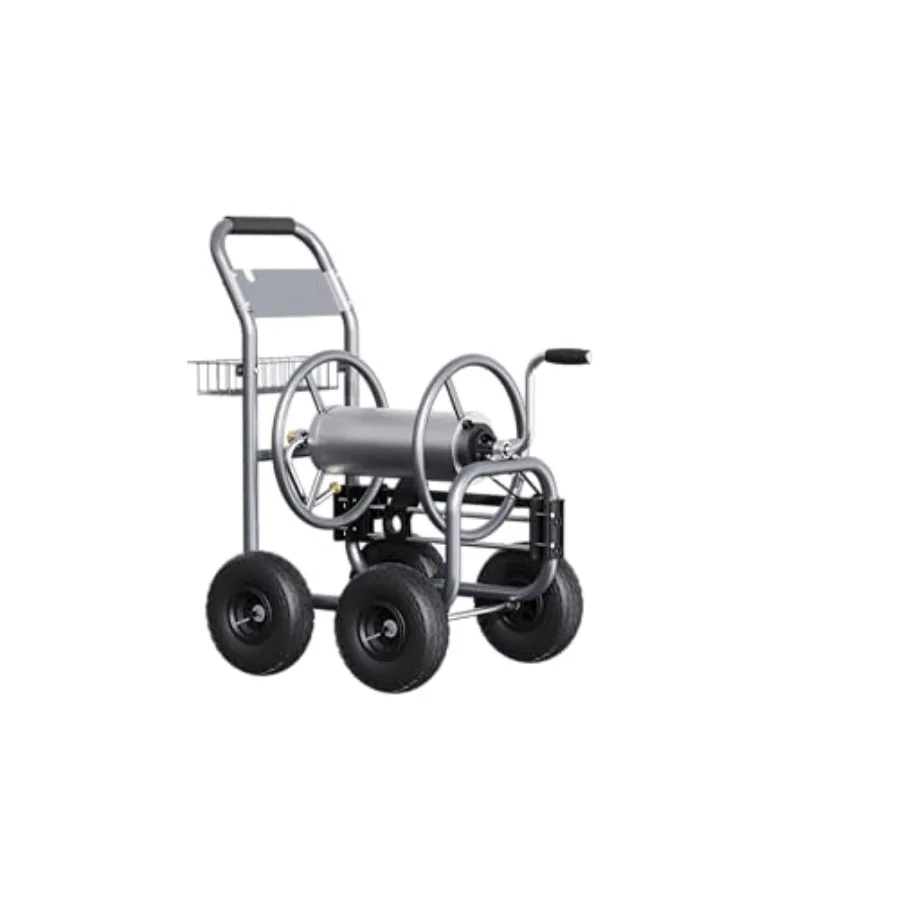 

Тележка для садового шланга на колесах, сверхпрочная, для промышленного использования на улице, вместимость шланга 250 футов (5/8 дюйма), предустановленный направляющий механизм для шланга