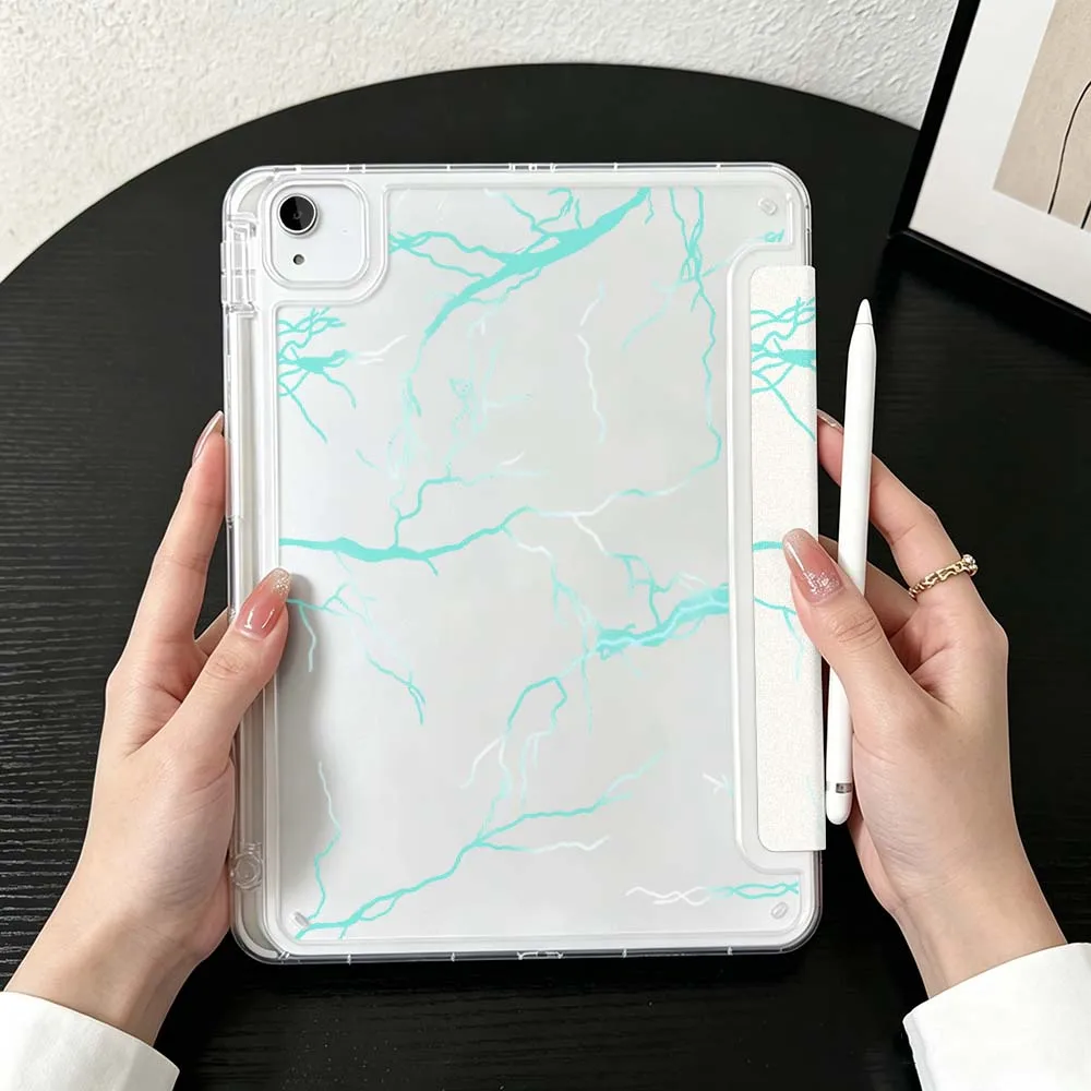 Lightning Bolt Pattern Case For iPad Mini Pro Air 5 6 7 8 9 10th 11th 11 9.7 10.9 13 inch Transparent Y-Shaped Folding Tablet