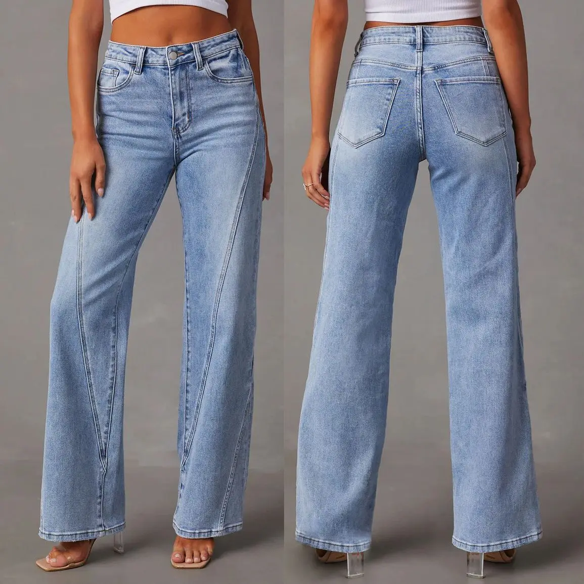 

2024 European and American Style New Arrivals Fashion Loose Stitching Wide-leg Women's Jeans for Women