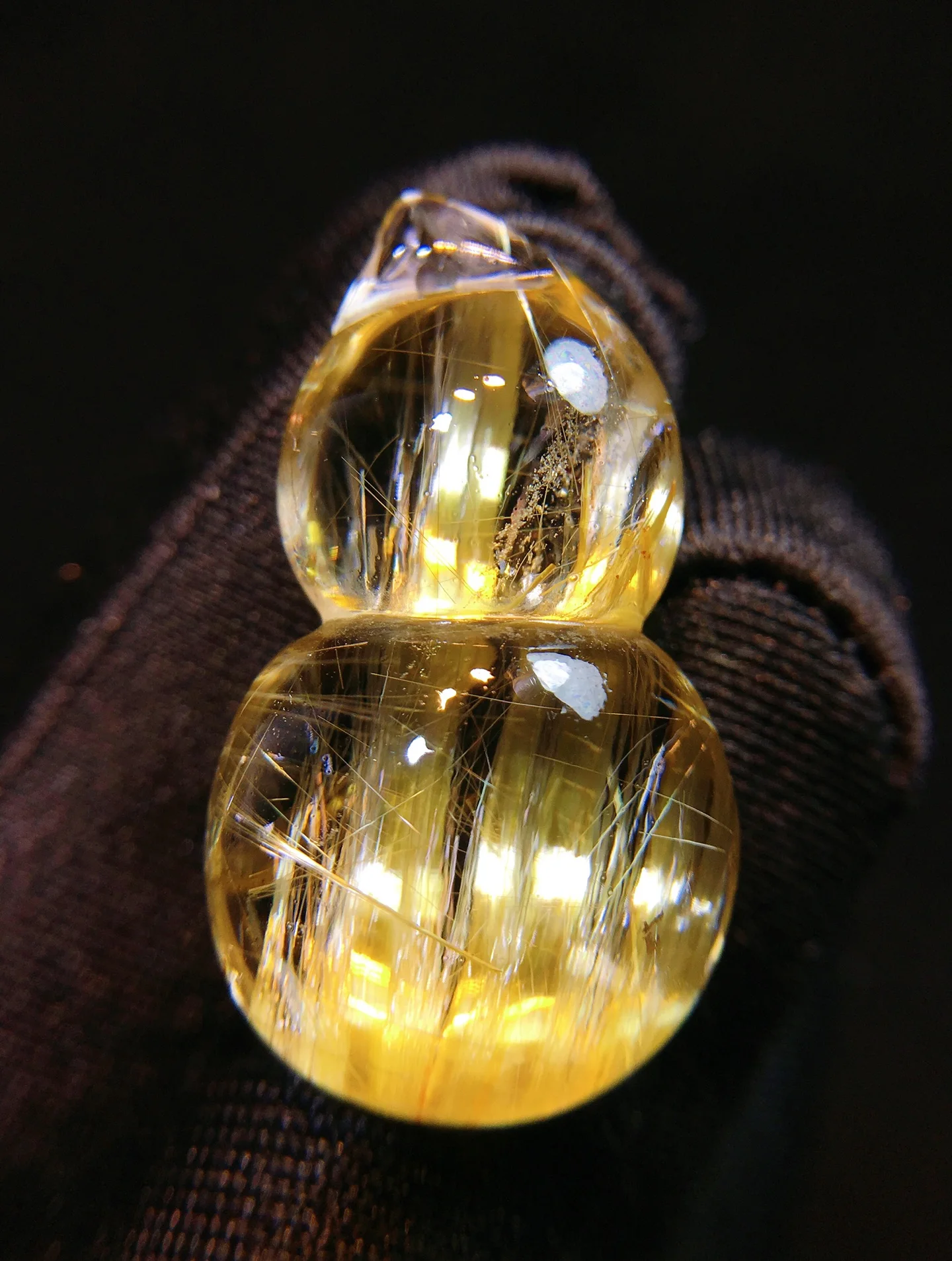 

Natural Gold Rutilated Quartz Pendant Jewelry 29.8*16.8*11.6mm Gourd wealth Rutilated Women Men AAAAAAA
