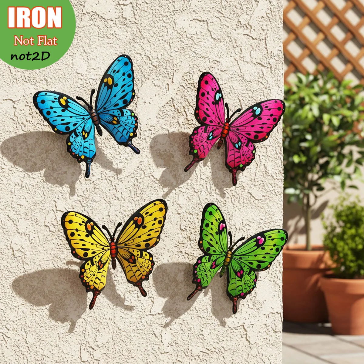

4PCS Vibrant Metal Butterfly Wall Art Decor, Rust-Resistant Outdoor Sculpture with Tool-Free Hook for Garden, Yard, Patio, Fence