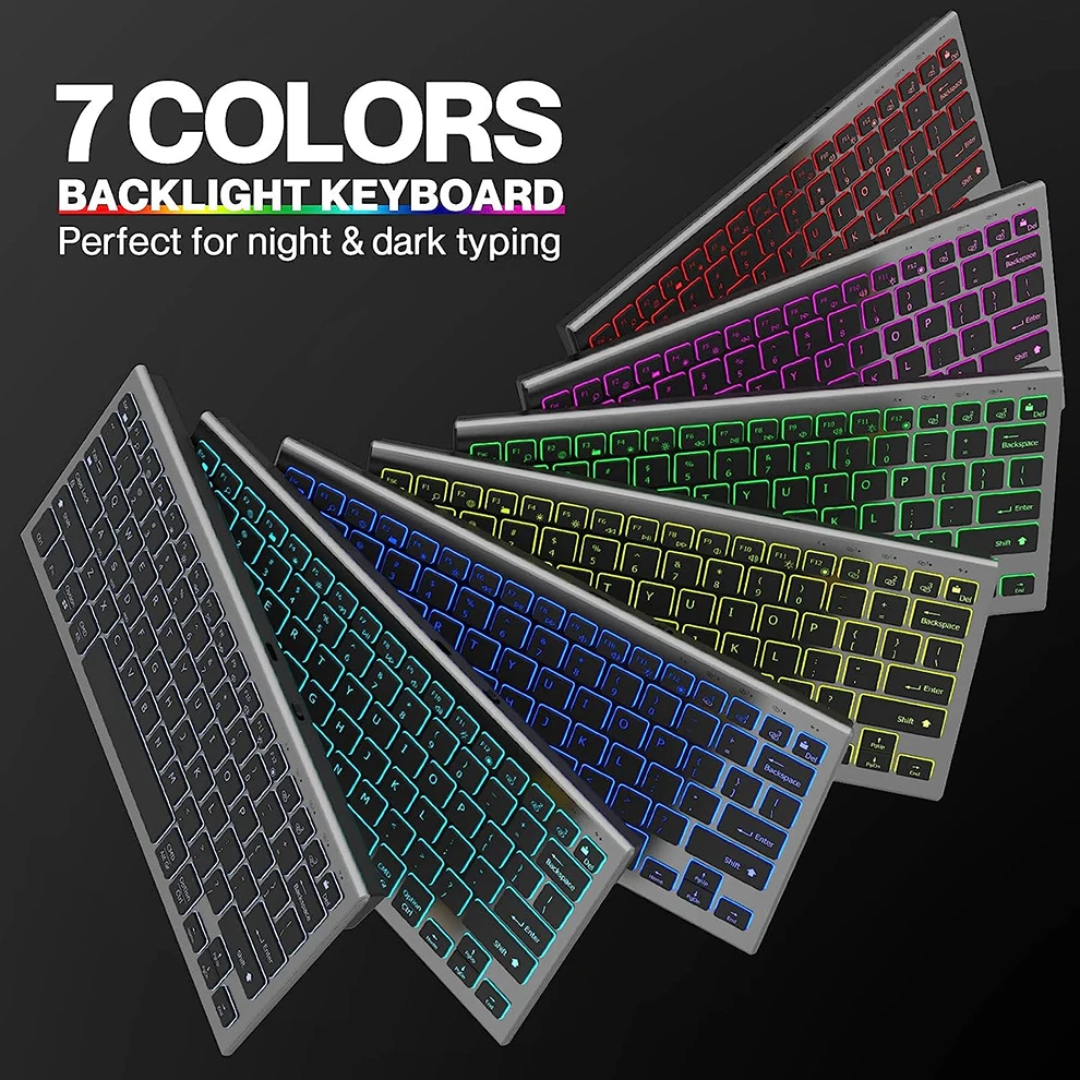 

Wireless Bluetooth Aluminum Keyboard Multi-Device Rechargeable Illuminated Full Size Computer Backlight Keyboard Mouse Set