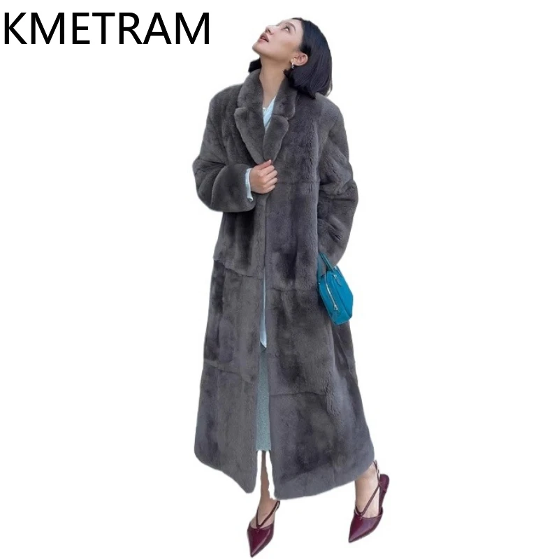 100% Rex Cappotto di Pelliccia di Coniglio Delle Donne di Alta Qualità Lungo Cappotti di Pelliccia Reale Donna 121 Centimetri + Vestiti Invernali 2025 Giacca pelosa шуба жleticud