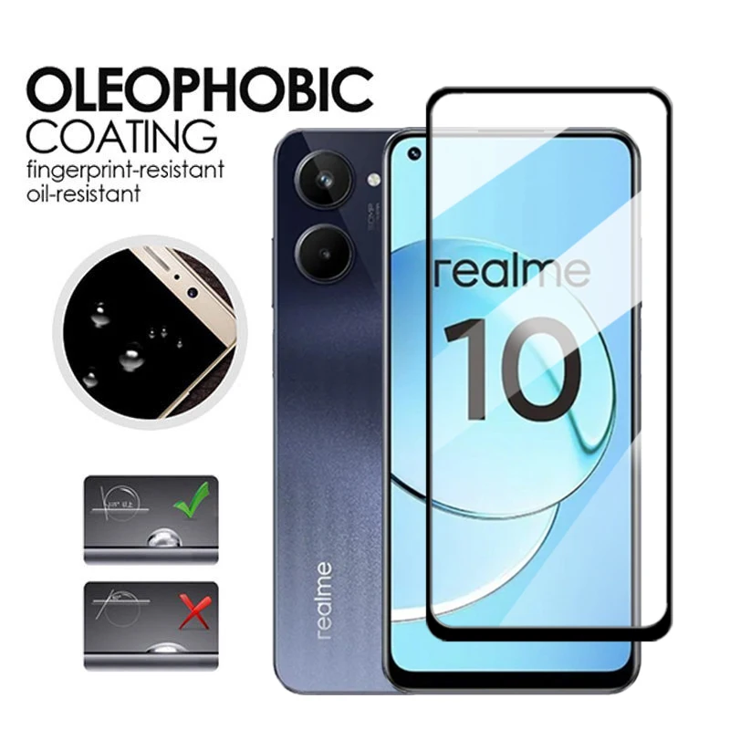 For Realme 10 4G Glass Realme 10 Tempered Glass 2.5D Full Cover Glue HD Screen Protector Realme 10 Pro 10S 10 Lens Film 6.4 inch