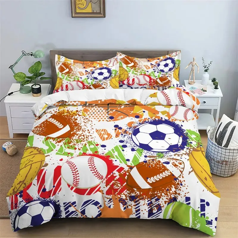 Special 3D Colorful Graffiti Football Bedding Set For Boys Teen Microfiber Duvet Cover Set Bedroom Decor Ball Sports Quilt Cover