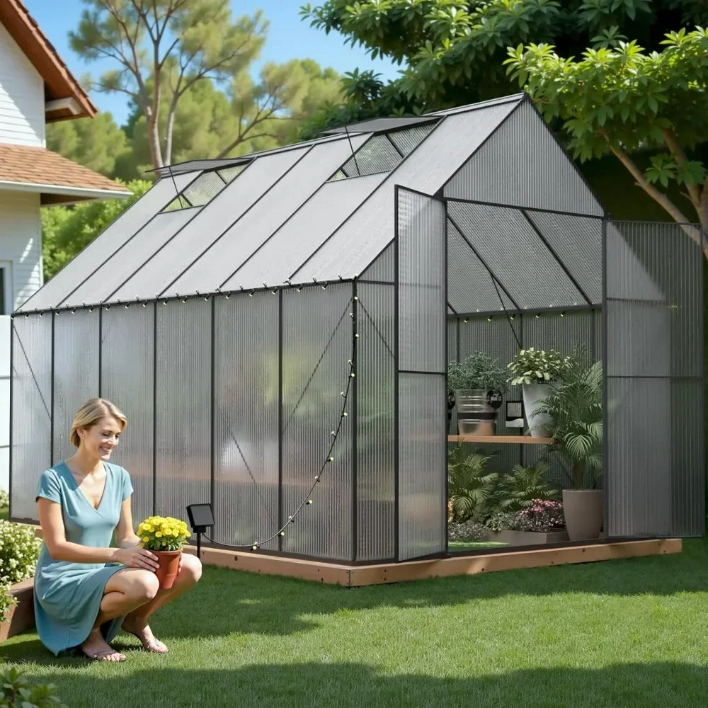 

8x12 FT Greenhouse Heavy Duty Polycarbonate Greenhouse Walk-in Greenhouse Aluminum Hot House