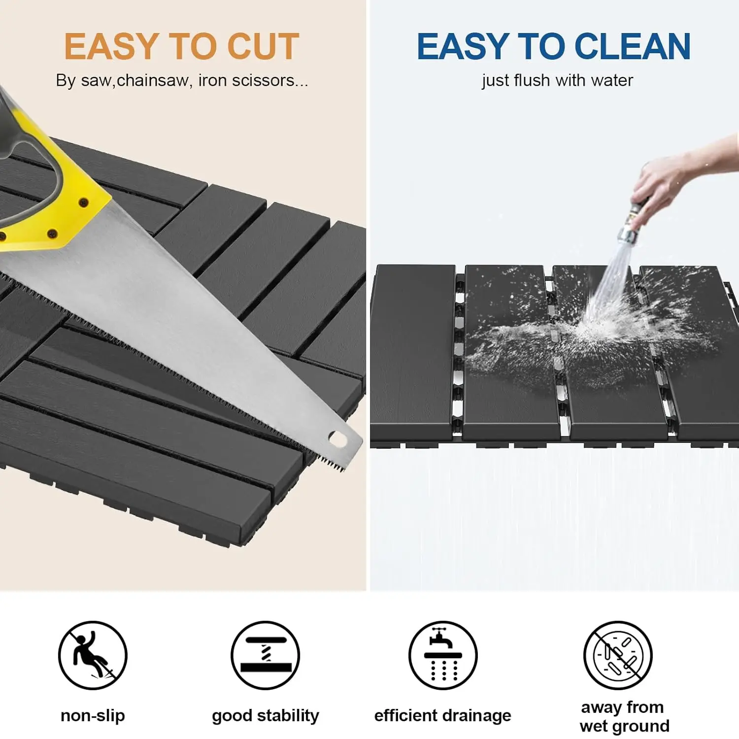 بلاط سطح بلاستيكي متشابك، مجموعة مكونة من 36 قطعة للشرفة، أرضيات فناء خارجية مقاومة للماء، 12 × 12 للاستخدام في جميع الأحوال الجوية #4