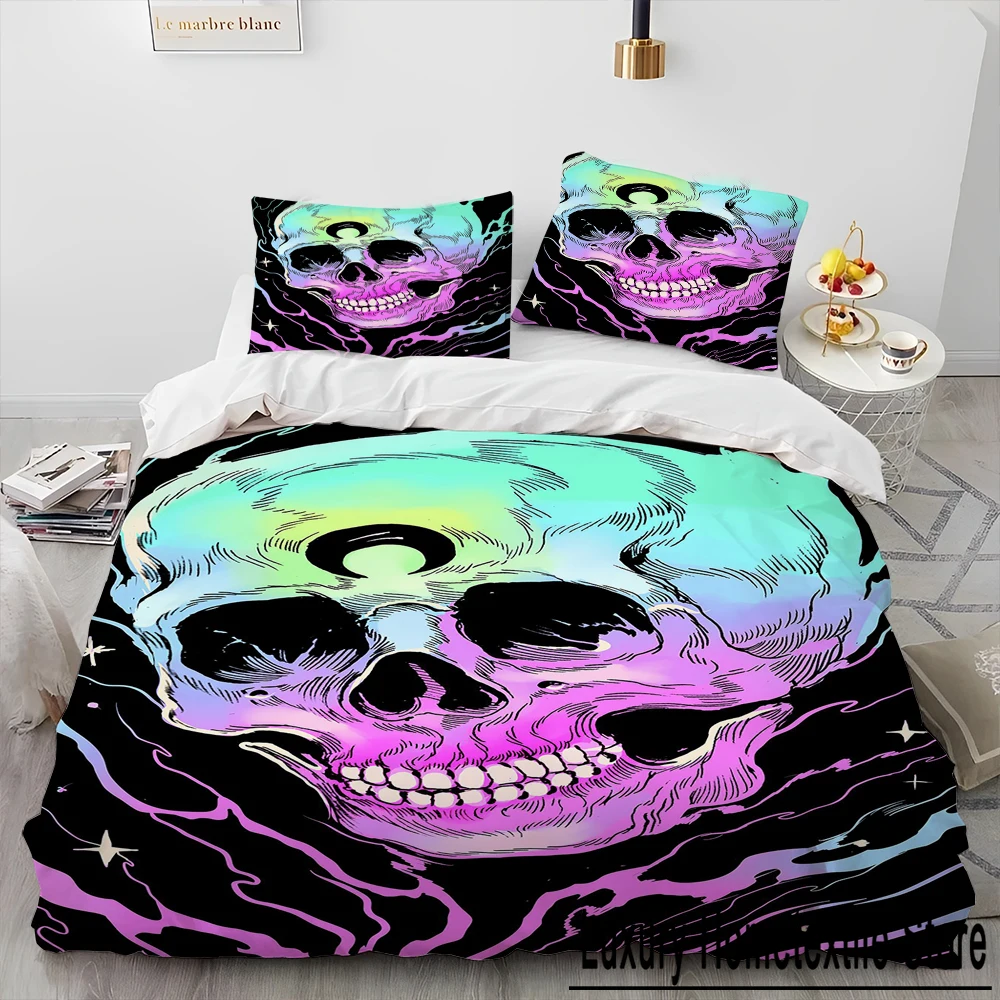 

3D Gothic Horror Skull Cartoon Comforter Bedding Set,Duvet Cover Bed Set Quilt Cover Pillowcase,King Queen Size Bedding Set Gift