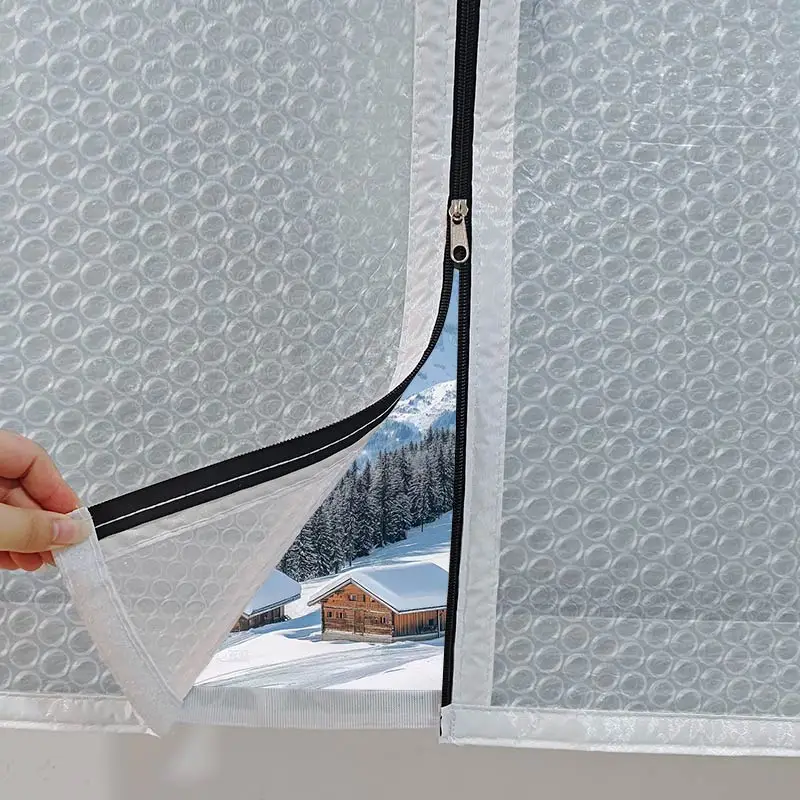 Winter thick cold proof, windproof, and warm curtains with double-layer bubble insulation film zipper design, easy to install