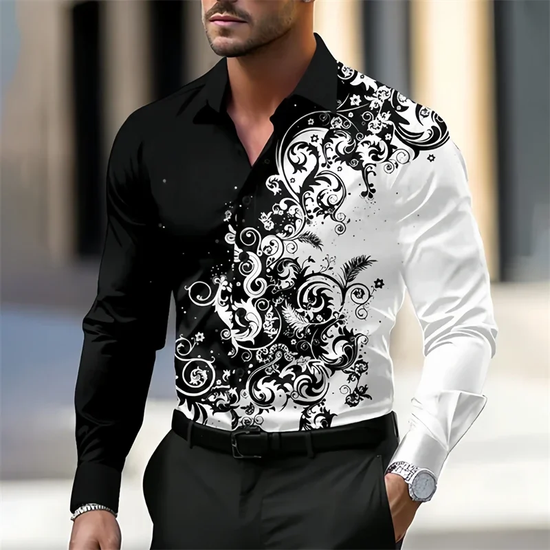 2024 New Long Sleeve Slim Button Men Autumn Fashion Sand Printing Noble Ball Lapel Long Sleeve Shirt Fabric Comfortable PlusSize