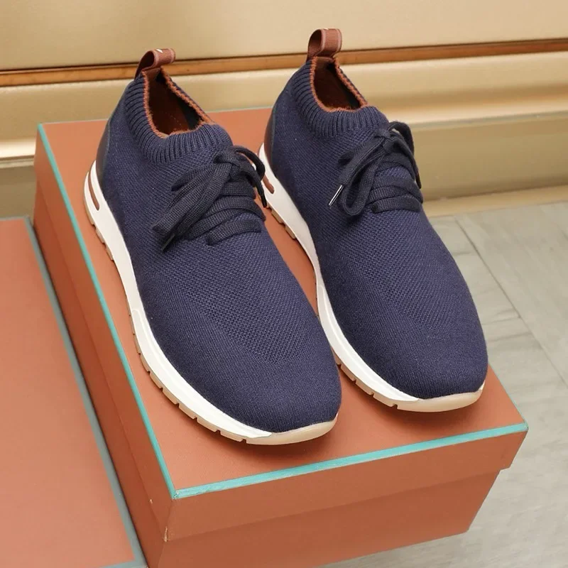 2025 otoño nuevo estilo europeo-zapatos de hombre transpirables de punto, zapatos planos sin cordones para perezosos, deportes casuales sin encaje