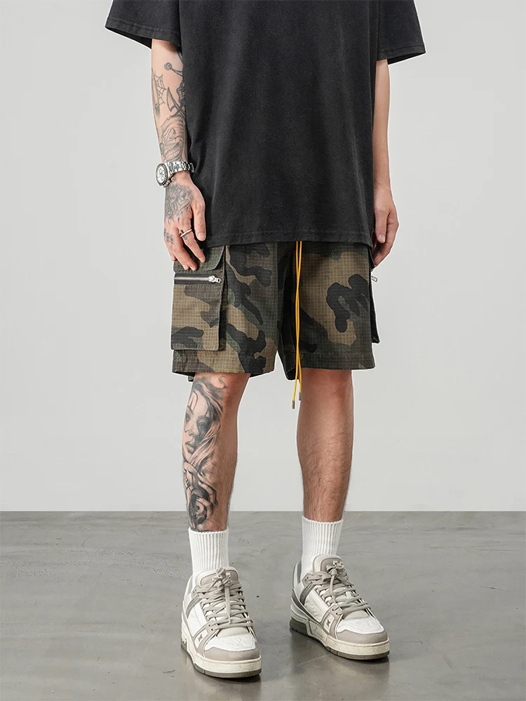 

Vintage Camouflage Workwear orts Men's Straight Five-Quarter Low Waist Casual Trousers Summer Youth Faion Leisure Pants