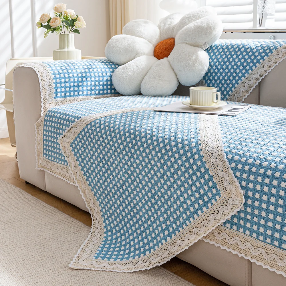 Cotton Linen Sofa Cushion Four Seasons Universal Weaving Plaid Non-Slip Sofa Cover Cushion Thickened Living Room Furniture Dust