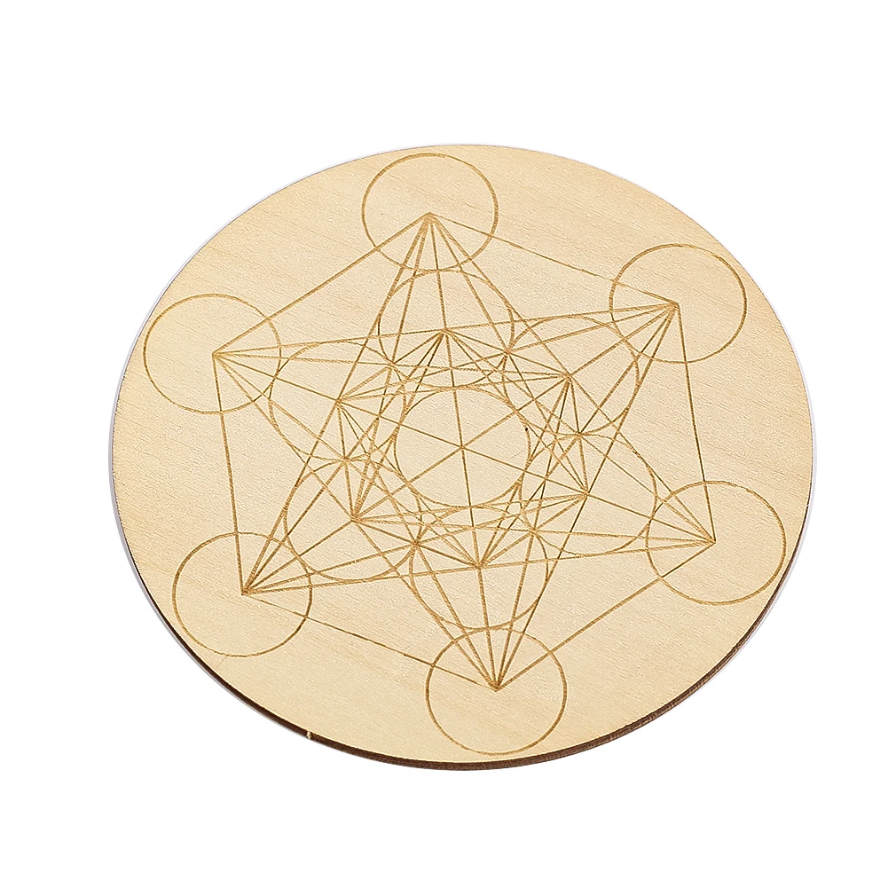 Round Natural Wood Chips Metatron's Cube Pattern Meditation Yoga Bedroom Room Decor Woodcrafts Art Ornaments Insulation Coaster