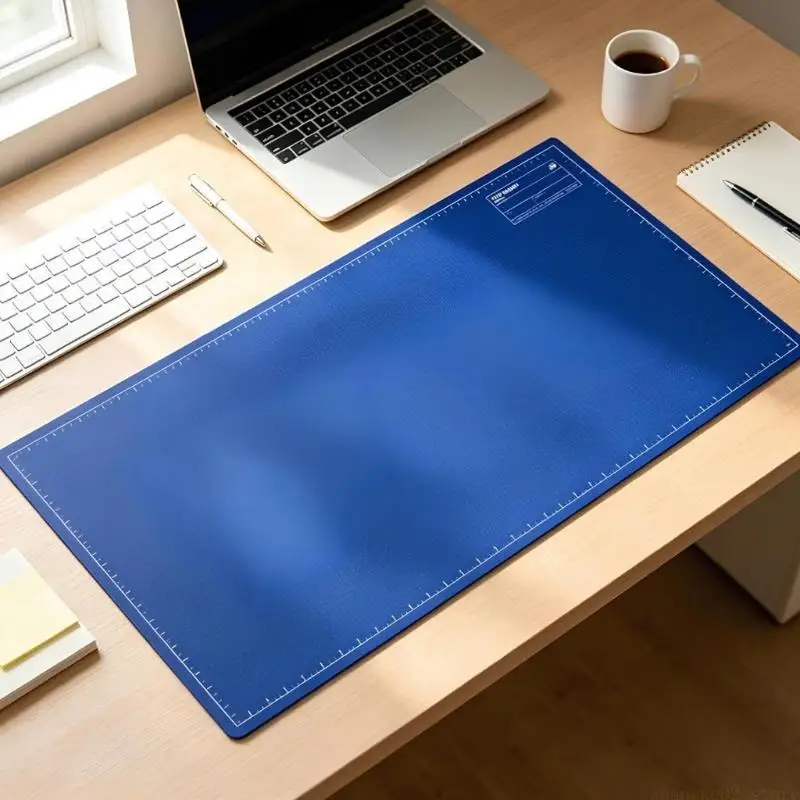 Reversible Desktop Pad in Blue and Black, Rubber Work Area for Mouse and Typing Equipment in Office, Study, and Gaming Setups
