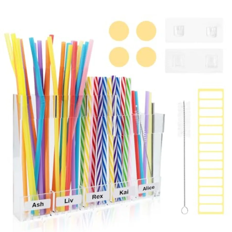 

Акриловый держатель для соломинки для двери шкафа с клейкими крючками и наклейками для соломинки, многоразовые соломинки, органайзер для хранения St