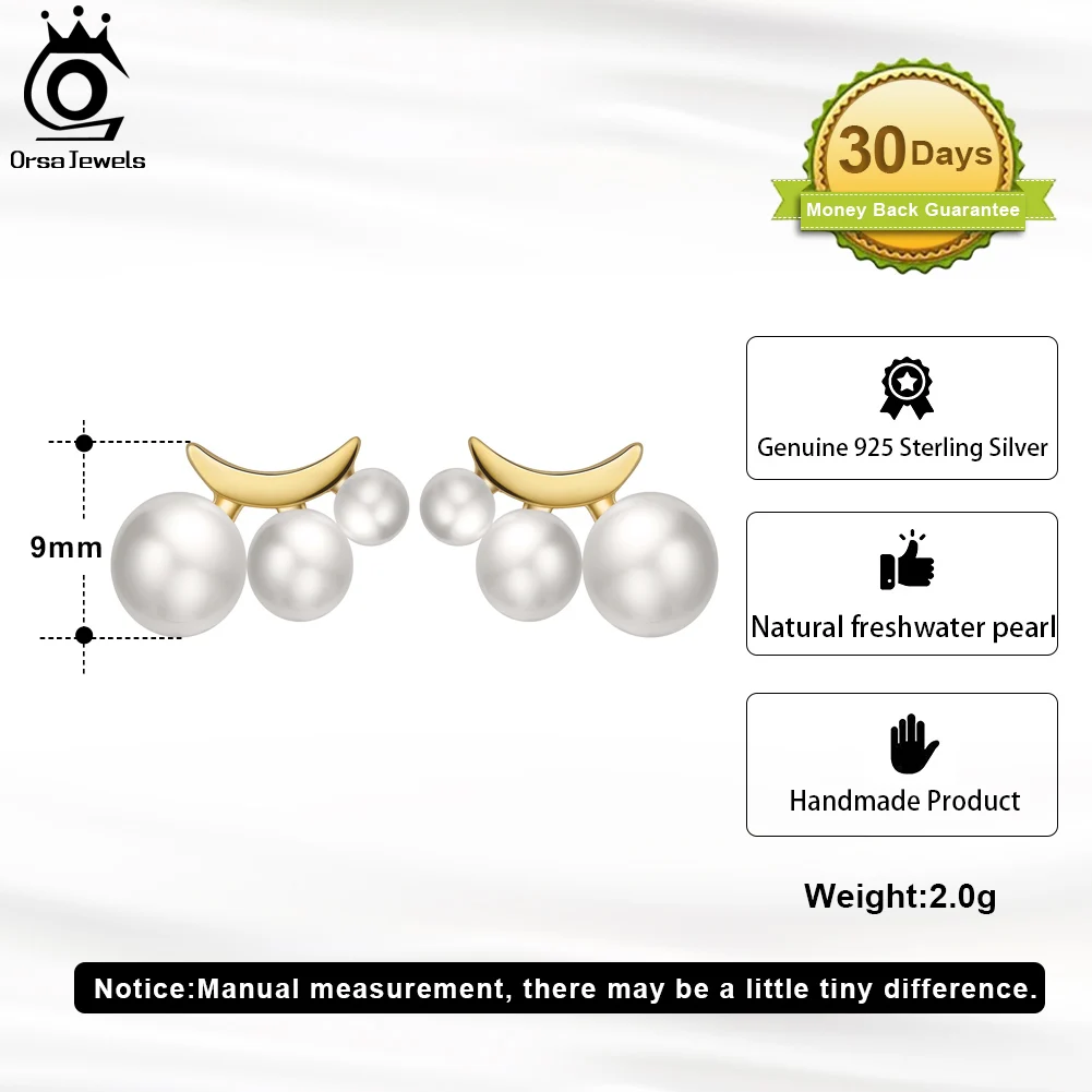 ORSA JEWELS Trendy 925 Sterling Silver Pearl Earrings 3 Pieces Freshwater Pearls Ear Stud for Women Fashion Jewelry GPE27