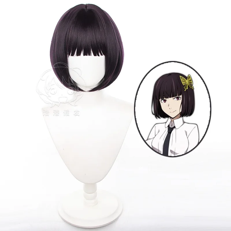 Anime Yosano Akiko Cosplay Wigs Simulated Scalp  Party Costume Synthetic Hair 30cm Short Halloween +Wig Cap