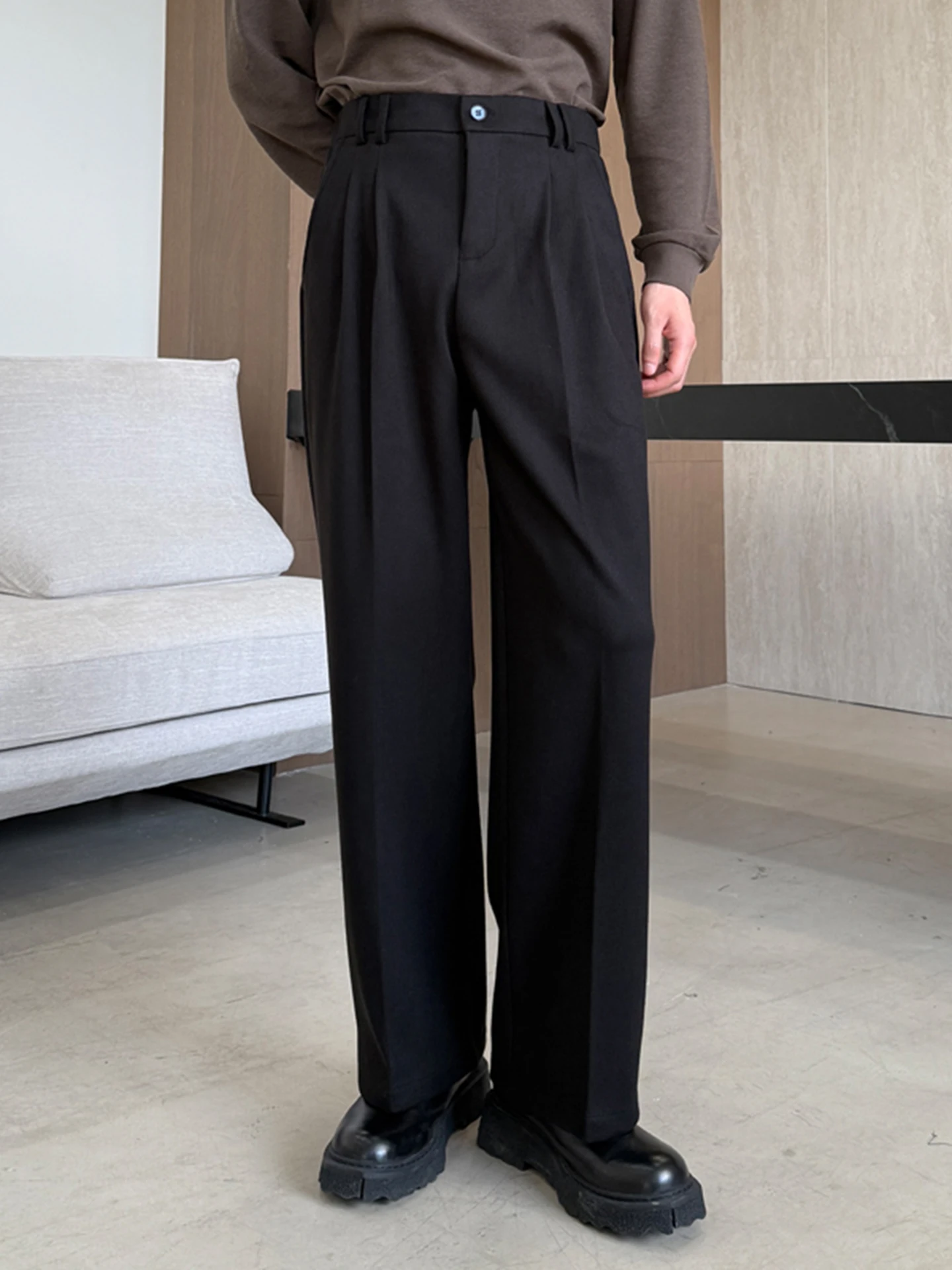 

Korean Sle Casual Thiened Woolen Men's Autumn Winter New Straight Leg Suit Pants Warm Loose Fit Faion Urban Casual