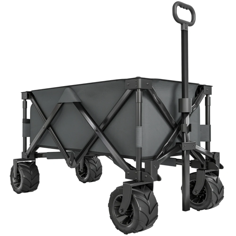 PINGGO Outdoor Faltbarer Bollerwagen Anhänger Trolley für Strand und Garten mit Griff, Rutschfeste Räder - Dunkelgrau