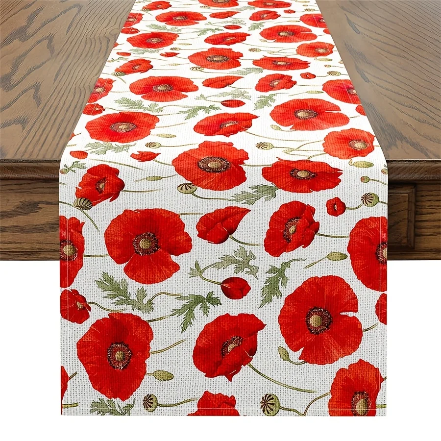 Roter Tischläufer mit Blumenblüten-Aufdruck – Frühlingsgarten, drinnen und draußen, Party- und Heimdekoration, unverzichtbar