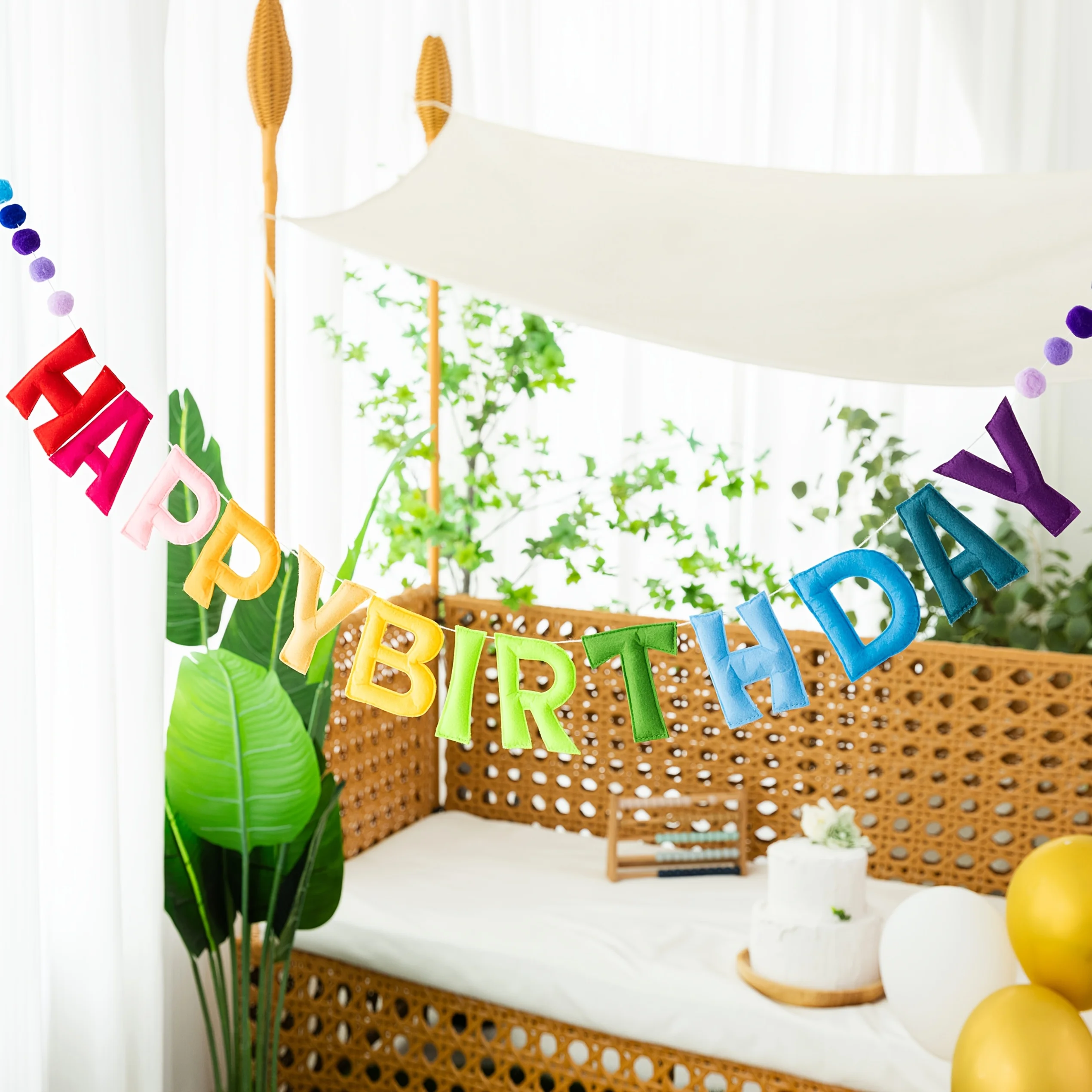 [لافتة عيد ميلاد ملونة] لافتة عيد ميلاد سعيد ملونة بألوان قوس قزح - إكليل من القماش مسبقًا