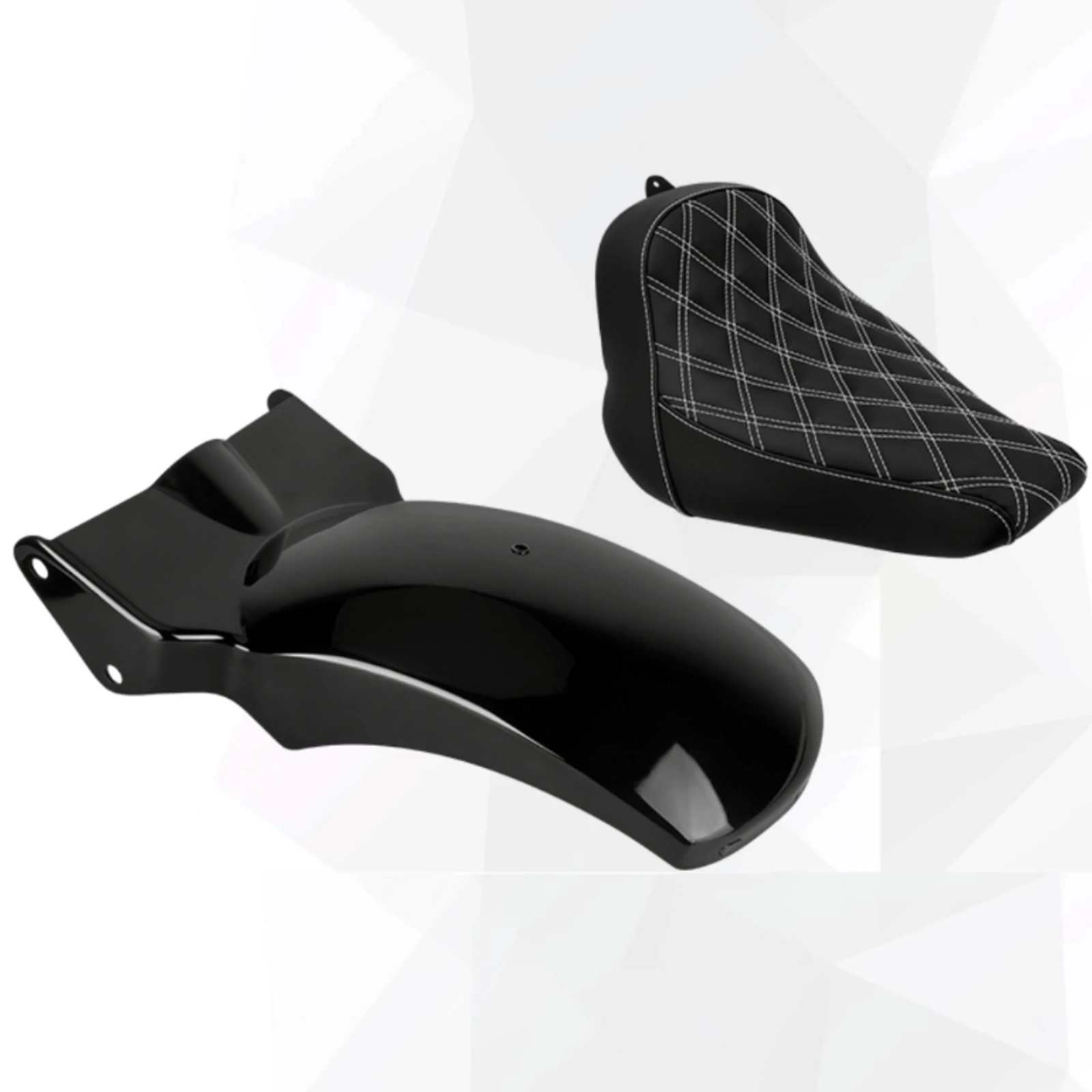 Motorcycle Rear Fender Kit with Integrated LED Lighting for Harley Softail Solo Seat Diamond Quilted Custom