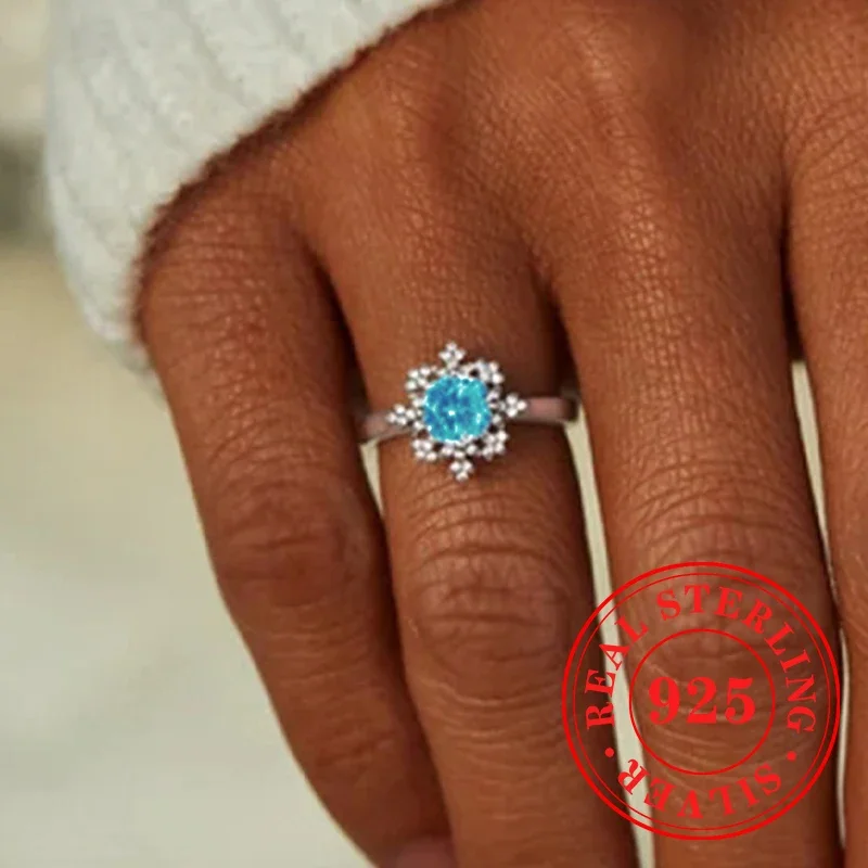 Huitan Aesthetic Snowflake Women Rings 925 Pure Silver Rings for Wedding Party Romantic Female Accessories Temperament Jewelry image 4