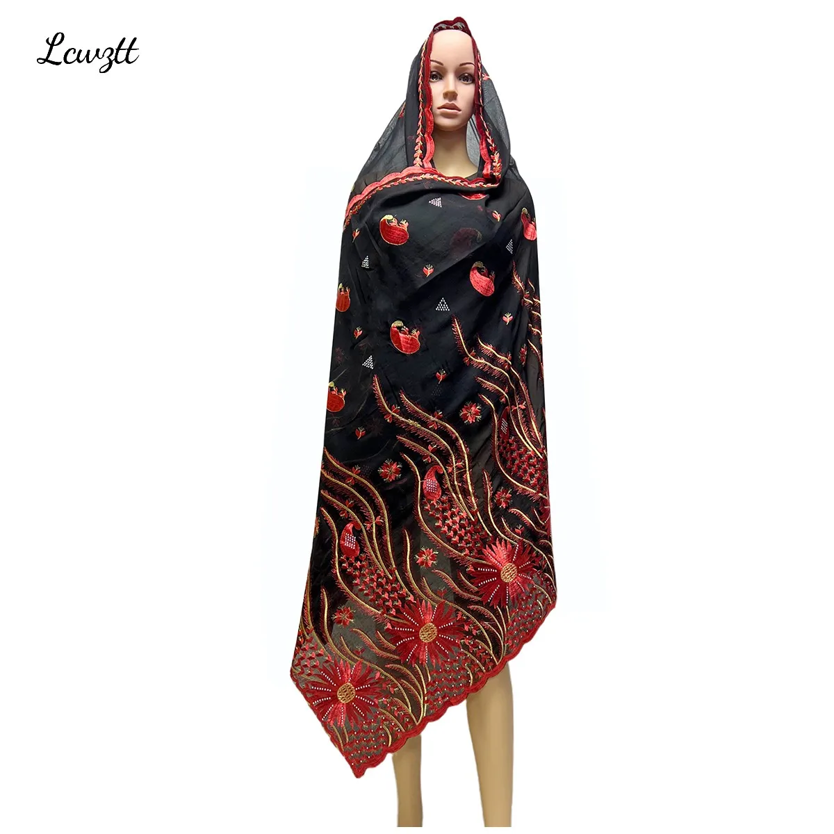 2024 African Women Turban Embroidery Soft Dubai Cotton Scarf Islamic Pray Instant Shawls Fashion Head Scarf Headwraps