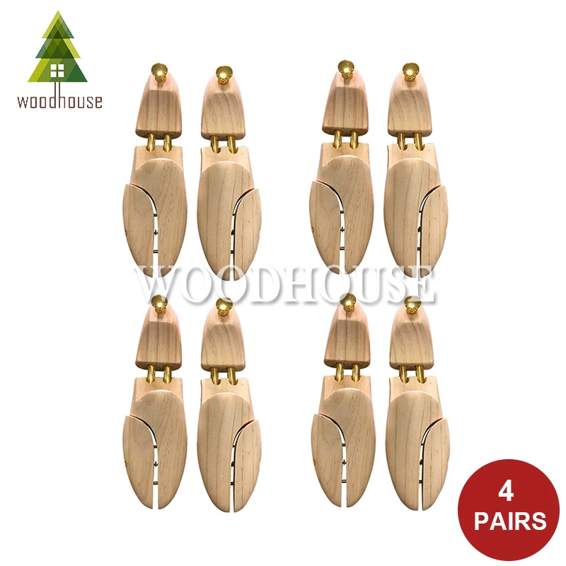4-PACK Men's And Women's Shoe Trees, Adjustable Pine Wood Shoe Trees