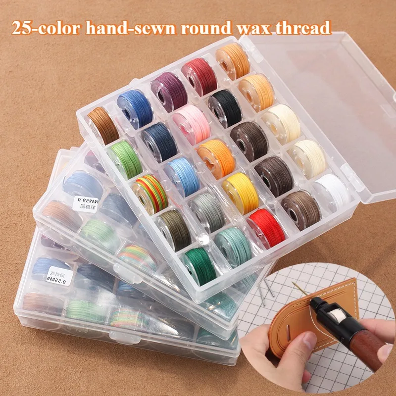 

Boxed 25-colors 0.45/0.55/0.65mm Hand-sewn Round Wax Thread Woven Polyester Line DIY Leather Luggage Sewing Wiring Material