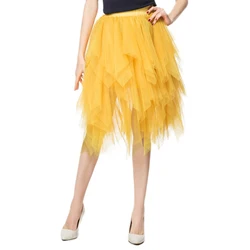 Women's Mesh Layered Skirts Fairy Grunge Irregular Tulle Skirts Sweet Casual High Waist Solid Color Skirts for Party