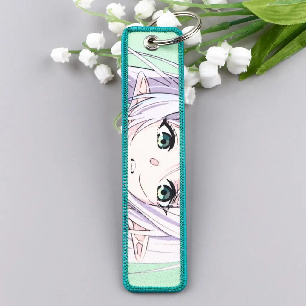 Clássico Anime Japonês Elf Chaveiro para Homens e Mulheres, Bordado Porta-chaves, Tag chave, Acessórios da moda Presentes