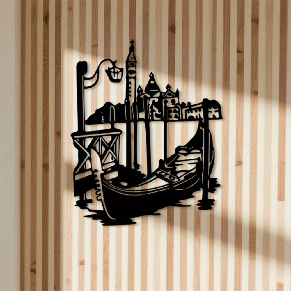 CIFBUY Wrought Iron Metal Wall Art Venetian Gondola Rialto Bridge Silhouette Durable Decor For Indoor Outdoor Italian Themed Gif