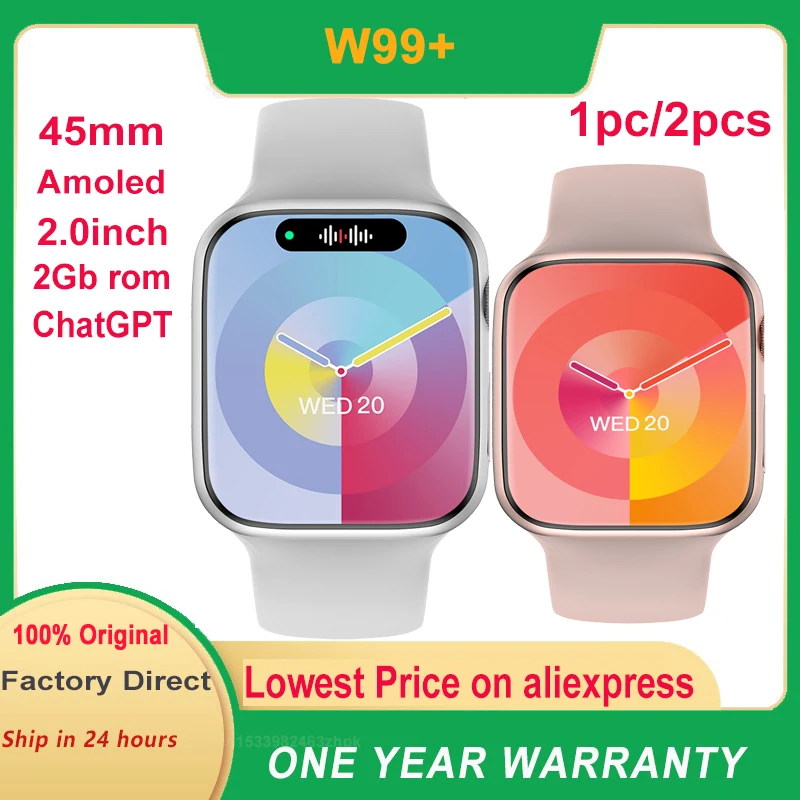 Amoled Original 1-2pcs W99+ Smart Watch 2Gb 2.0'' 45MM Compass NFC BT Call AI Watch Face W99 Plus Sport Smartwatch Men Women