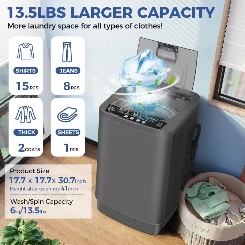 13.5Lbs Capacity Full-Automatic Portable Washer, 1.8Cu.ft Washer and Dryer Combo with Drain Pump, LED Display