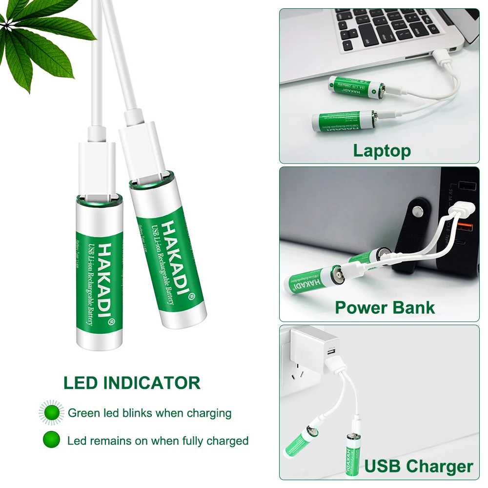 AA Lithium Battery 1.5V 2500mWh Batteries Rechargeable with 2 in 1 USB Charging Cable  for toy KTV Household Electronic Device