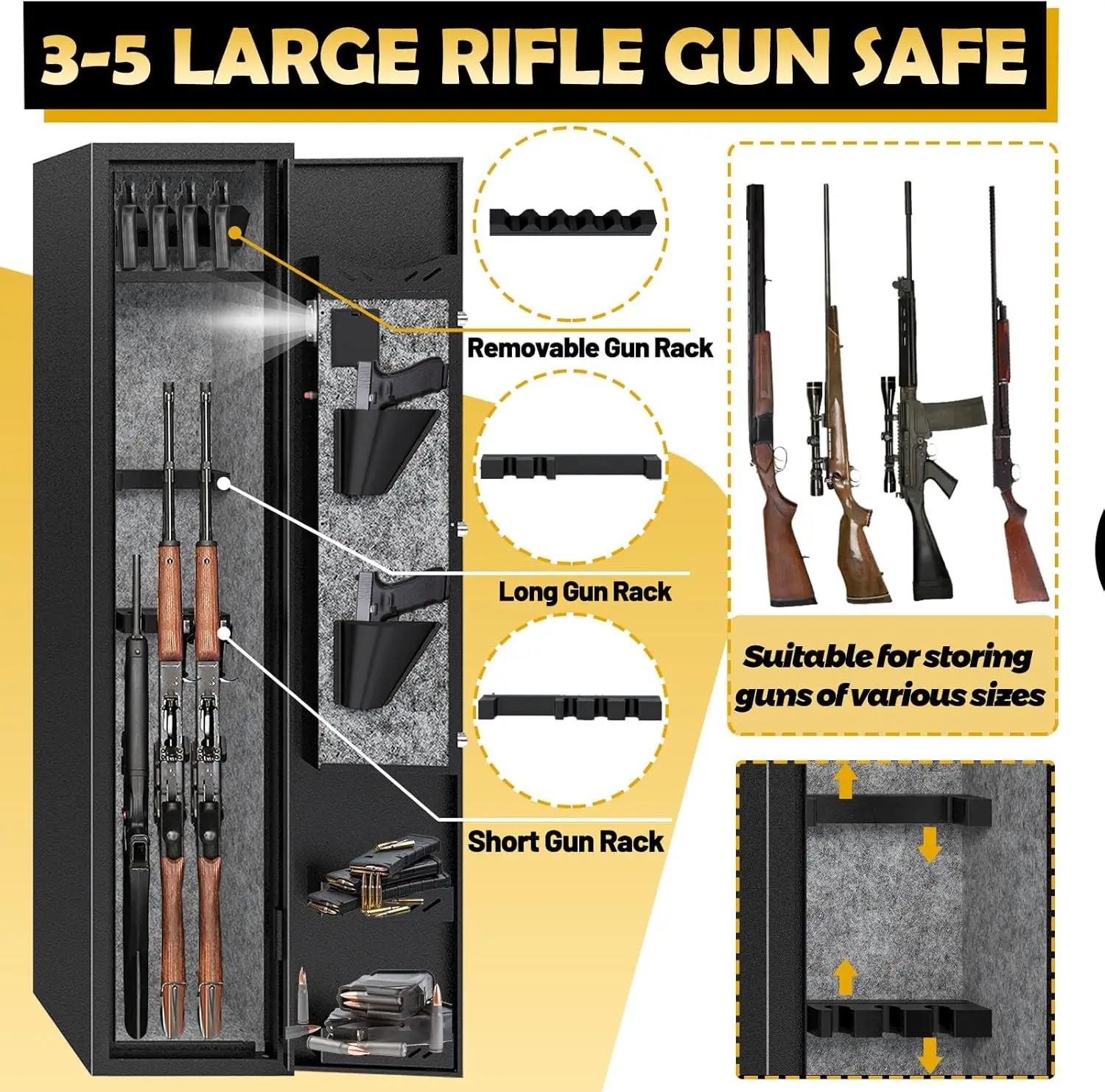 4-5 Gun Safes,Gun Safe for Rifles and Pistols,Shotgun Rifle Safe,Gun Safes for Rifle and Shotguns,Long Gun Cabinets with Fingerp