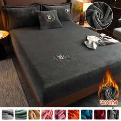 Soft Plush Fitted Sheet Solid Flannel Elastic Band Fitted Sheet Mattress Protector Cover Velvet Bedspread Mattress Cover