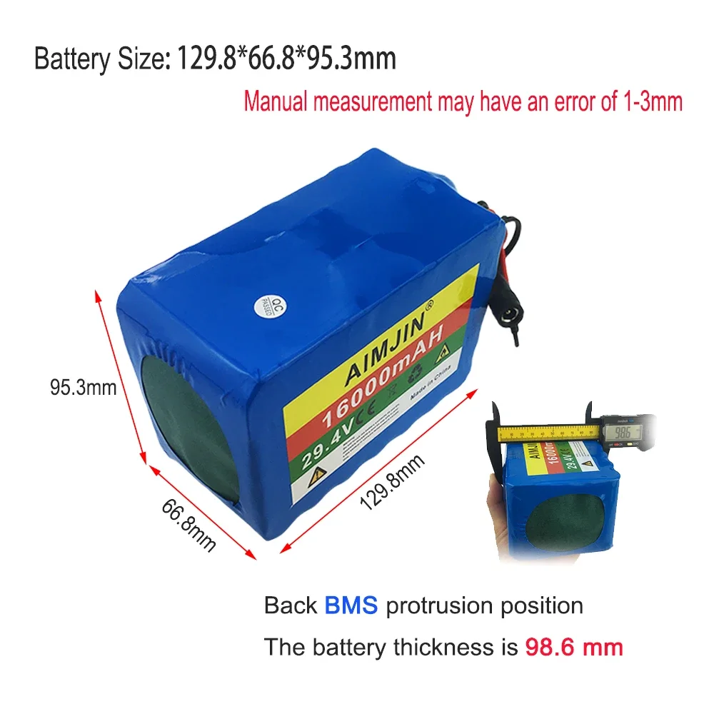 Paquete de batería de iones de litio 29,4 V 18650 7S5P 16000mAH, Placa de protección BMS inteligente integrada, con cargador