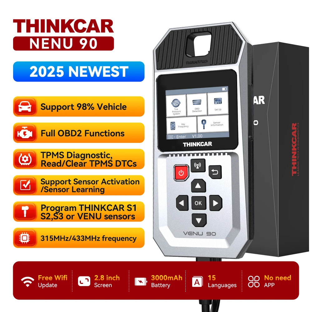 THINKCAR VENU 90 TPMS WIFI Programmerings- en Diagnostische Tool Activeert alle sensoren, werkt op 315/433MHz DTC's Bandenspanningscontrole