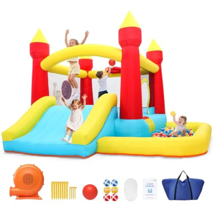 

Bounce House с нагнетательной горкой 10 футов X 10 футов X 7 футов Надувной замок для игр в помещении и на открытом воздухе, вечеринок по случаю дня рождения, развлечений на заднем дворе, надувной