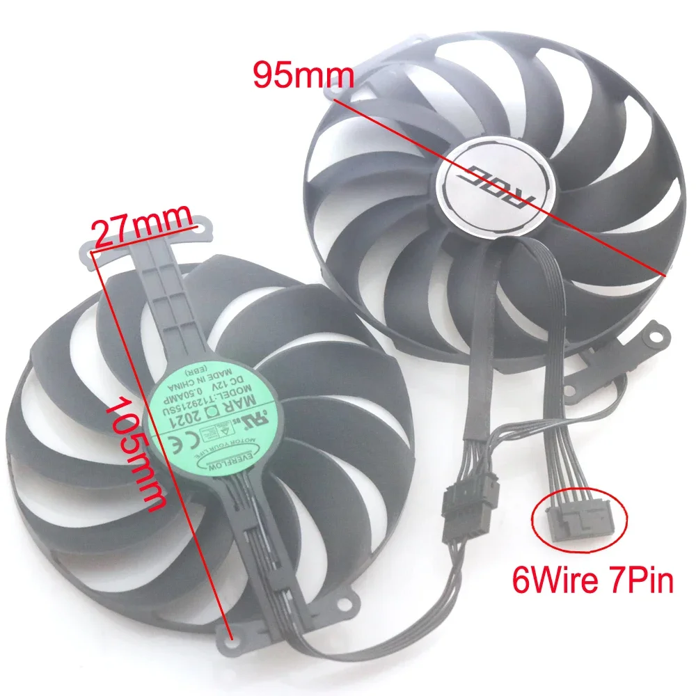 T129215SU 12V 0.50A 95mm For ASUS RX 6600XT 8GB ROG STRIX OC Graphics Card Cooling Fan