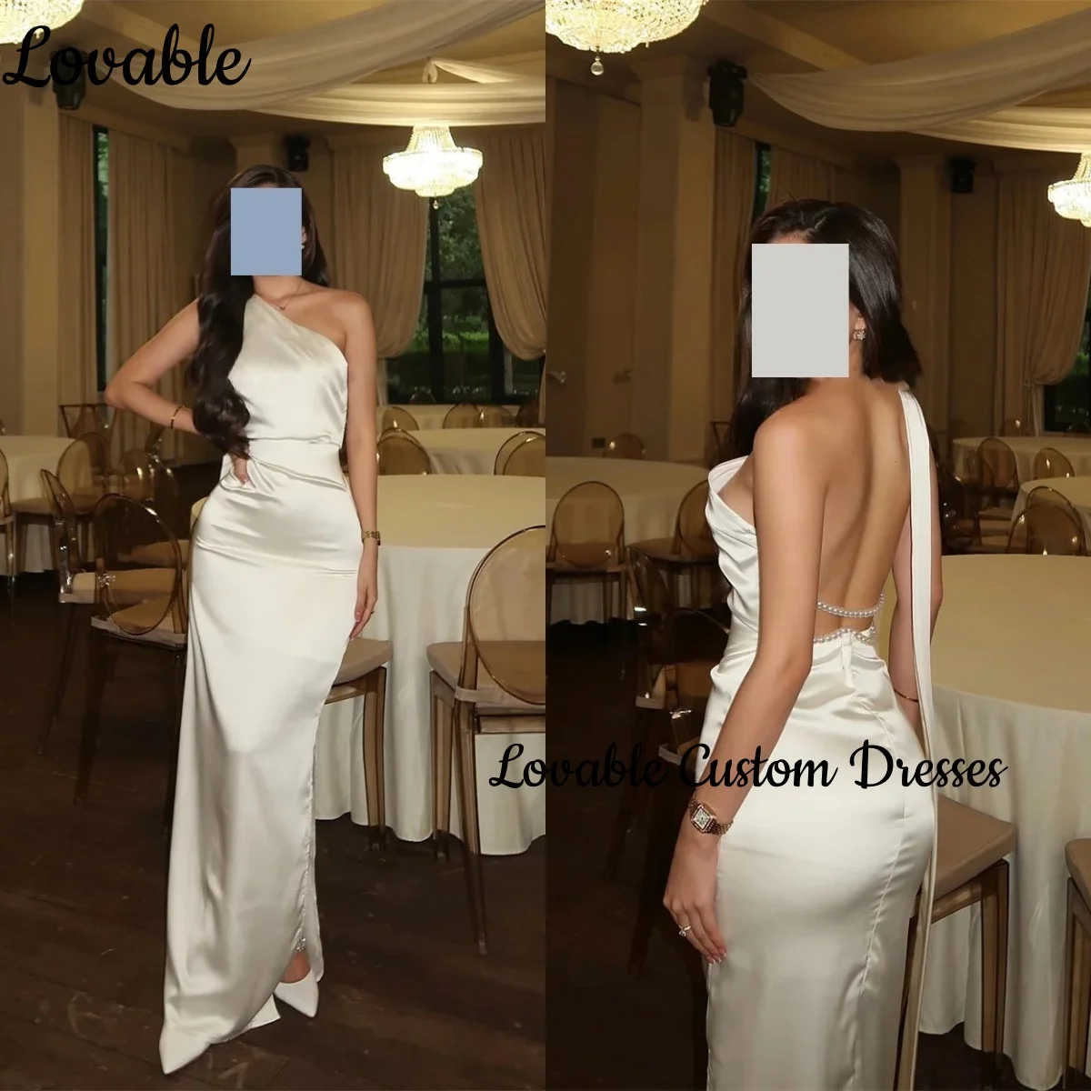 

Wedding Dress Luxury Customize One-Shoulder Floor-Length Split Zipper Up Elegant Dresses For Women Sleeveless Lining Formal