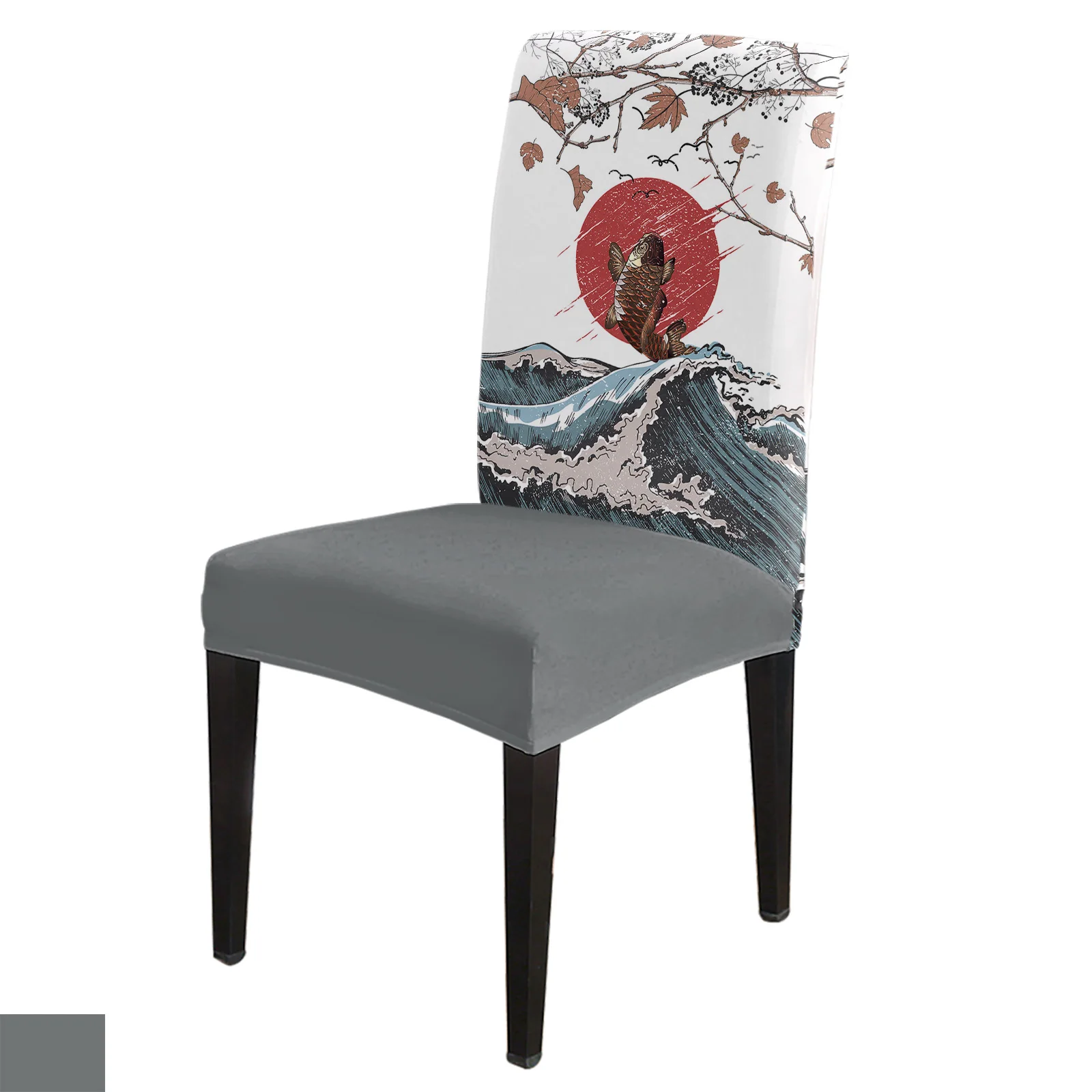 Japanese Style Sea Wave Carp Dining Chair Cover 4/6/8PCS Spandex Elastic Chair Slipcover Case for Wedding Home Dining Room